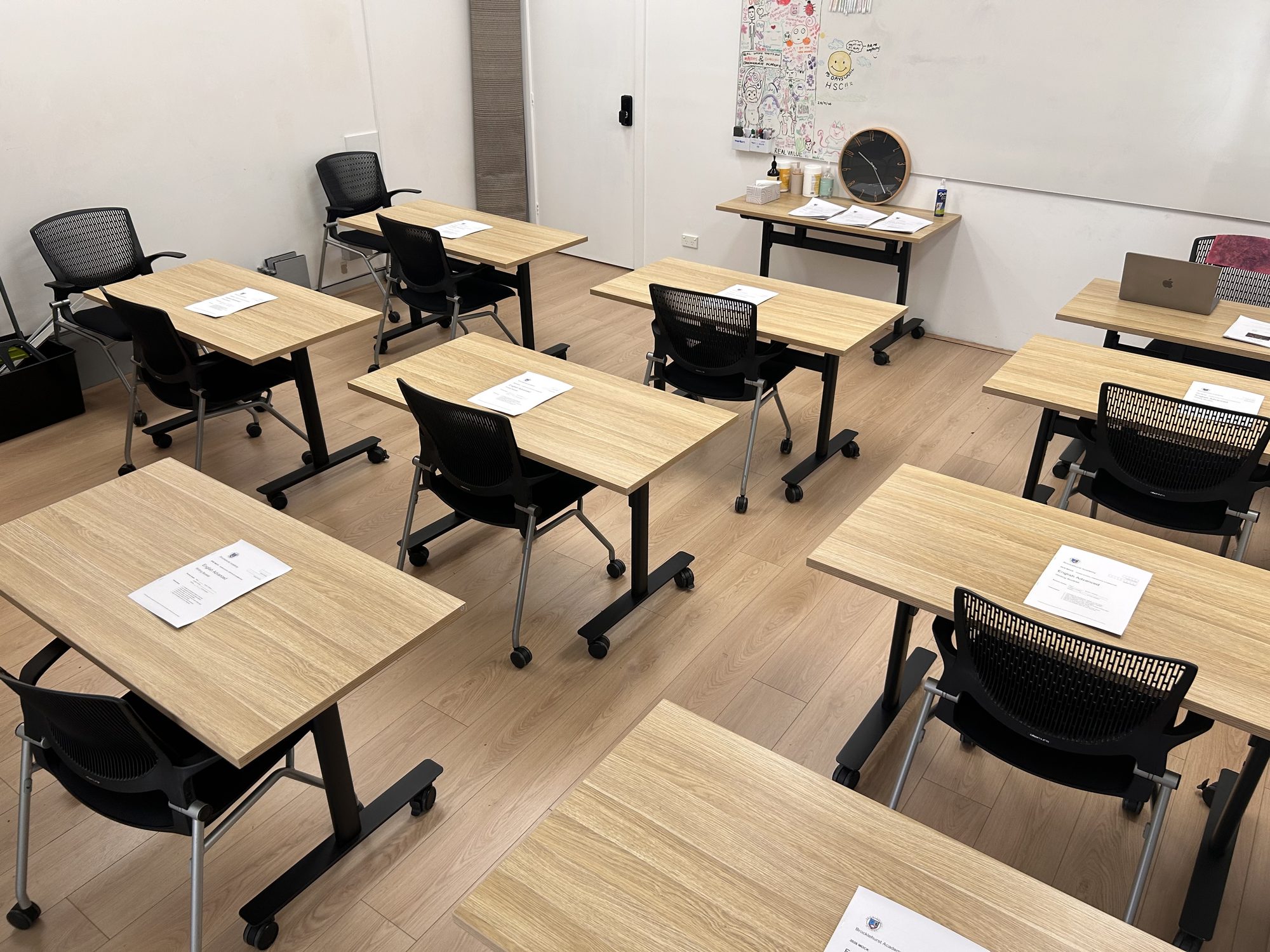 A classroom set up for the October 2026 mock exams
